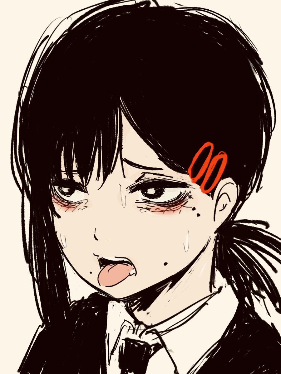 higashiyama kobeni 1girl solo mole tongue hair ornament hairclip black hair  illustration images