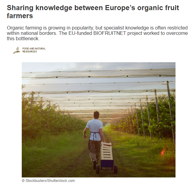 biofruitnet's tweet photo. 📢 CORDIS article on BIOFRUITNET!
Check the ARTICLE “Sharing knowledge between Europe’s organic fruit farmers” published by CORDIS and learn more about BIOFRUITNET project.
👉 https://t.co/kPLZFUwXNg
#AgriFood #Innovation #OrganicFruit #PrimaryProducers #Bioeconomy #emergingpests https://t.co/hKe6NLWGdV