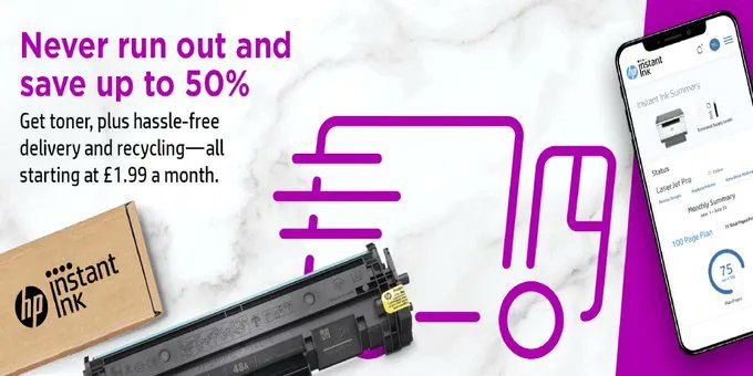 Never run out and save up to 50%! With <a href="/HPUK/">HP UK</a> Instant Ink get toner, plus hassle-free delivery and recycling - all starting at £1.99 a month.

Start today and find out more online at FindMySupples! #ad