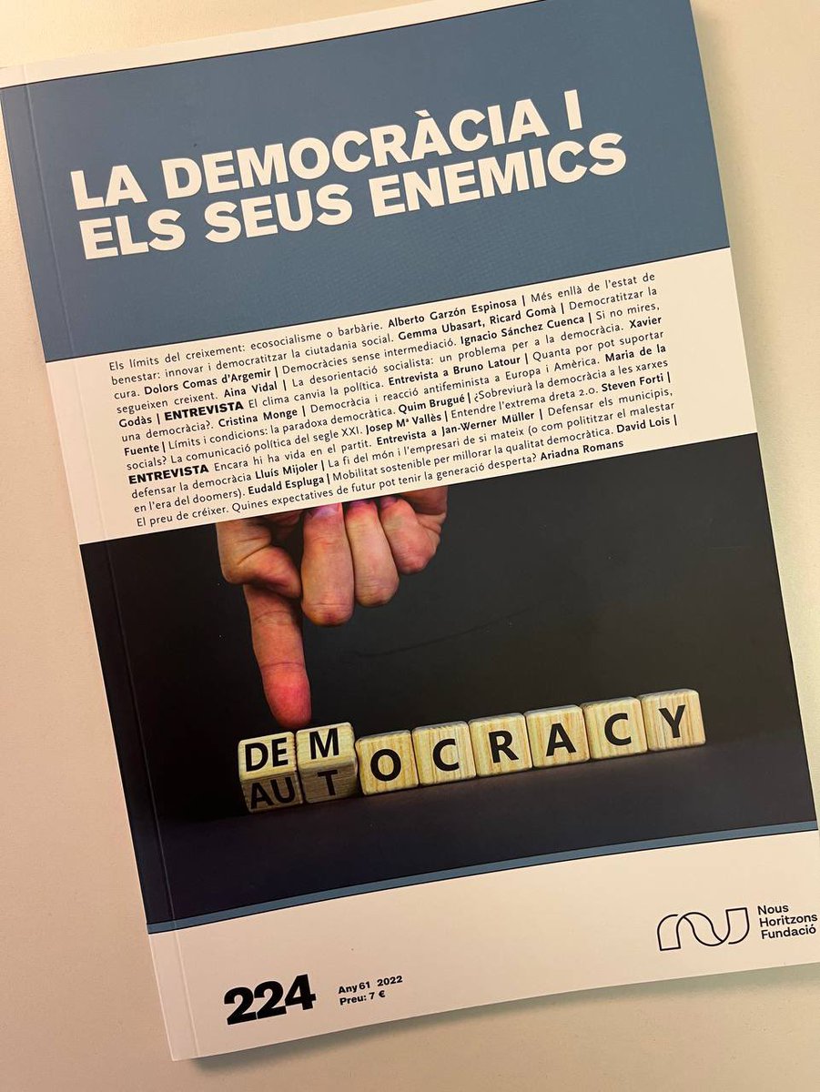 NousHoritzons's tweet photo. ❗️Ja està aquí! Arriba el nou número de la Revista @NousHoritzons, una mirada transversal a l’estat de la democràcia, els seus enemics i les repostes possibles. 

Amb la participació de @agarzon @tinamonge @eudald31 @AinaVS @QuimBrugue @StevenForti @davidlois_UNED https://t.co/dvVEnFBiFT