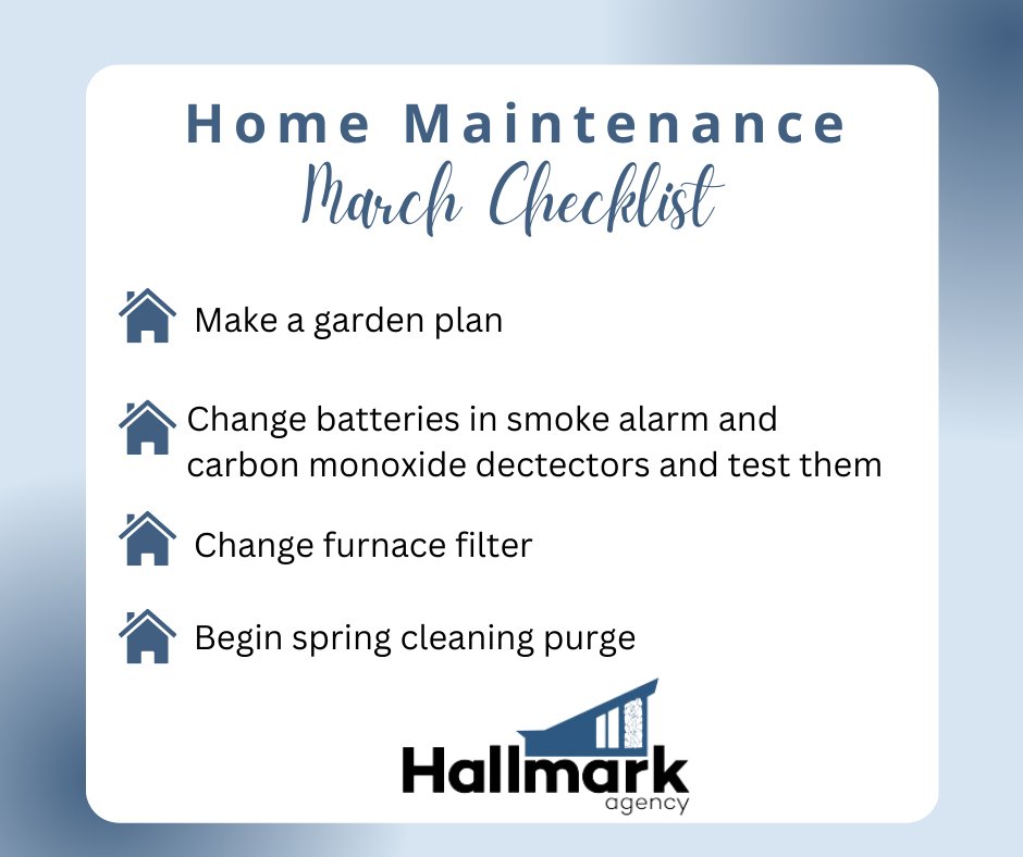 HallmarkAgency's tweet photo. Home Maintenance Checklist for March! 
Here are four items for your "to do" checklist to maintain your home. https://t.co/VrptbWpZpa