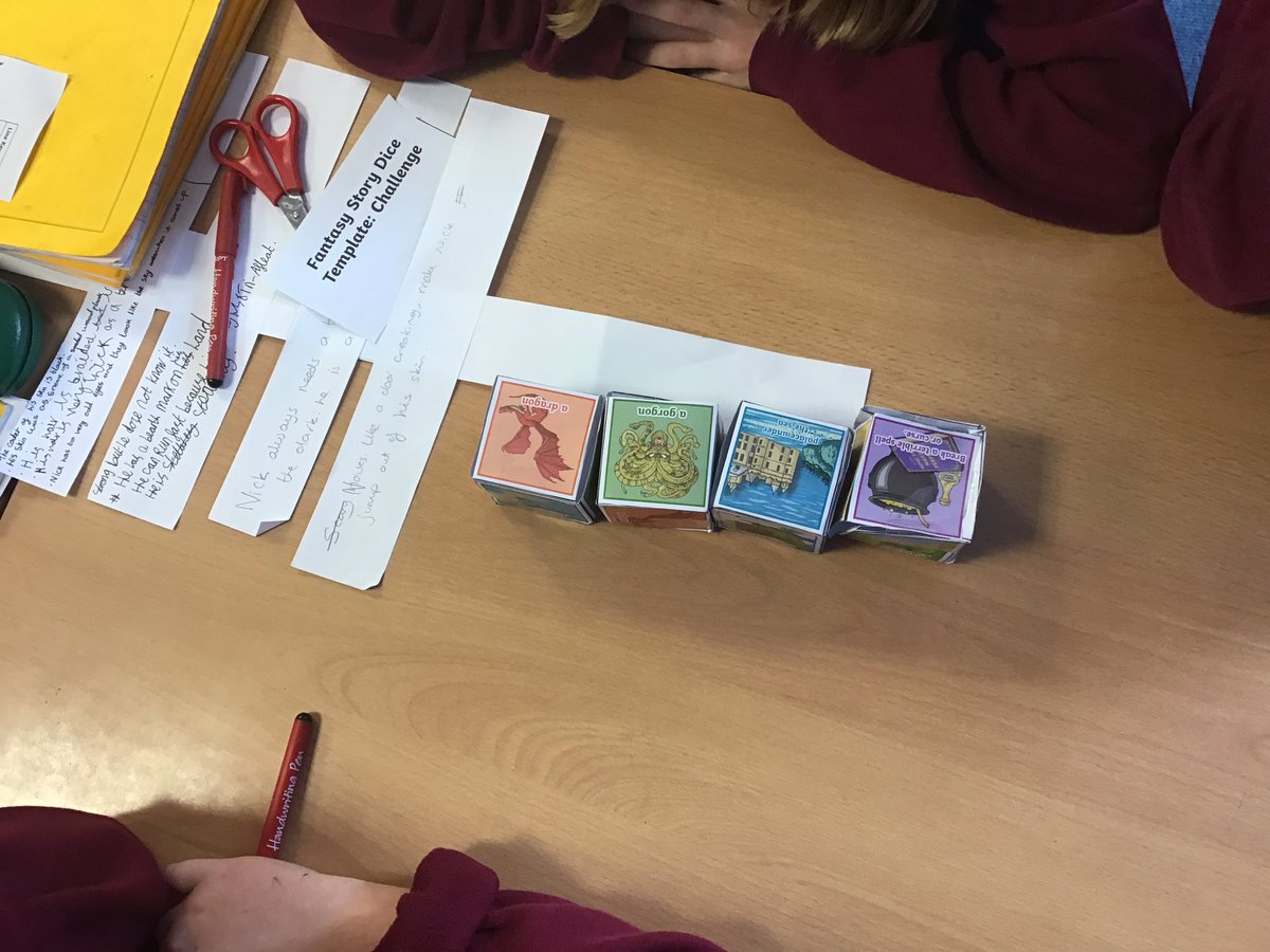 CharterY5's tweet photo. This week we are taking a leaf out of the Viking’s book and working on oral storytelling. 
Story dice help to structure our ideas so we can focus on epic events and colourful vocabulary. #charterenglish 
#storytelling #writingforpleasure https://t.co/deaJJzDOG3