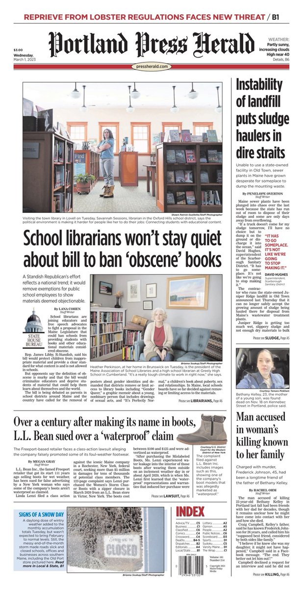 PressHerald's tweet photo. Today's Press Herald front page, Wednesday, March 1, 2023 https://t.co/e9n86RztCu  https://t.co/4fhaiLp0o2 https://t.co/obKCcl82uK