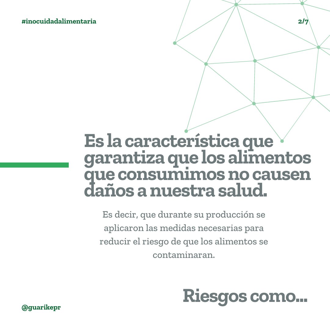 GuarikePR's tweet photo. Los alimentos son una fuente principal de exposición a agentes patógenos, tanto químicos como biológicos, a los que nadie es inmune. Cuando los alimentos se contaminan con lleva riesgos sustanciales para la salud humana.

#inocuidadlimentaria
#puertorico #seguridadalimentaria https://t.co/qTufR0nR1d