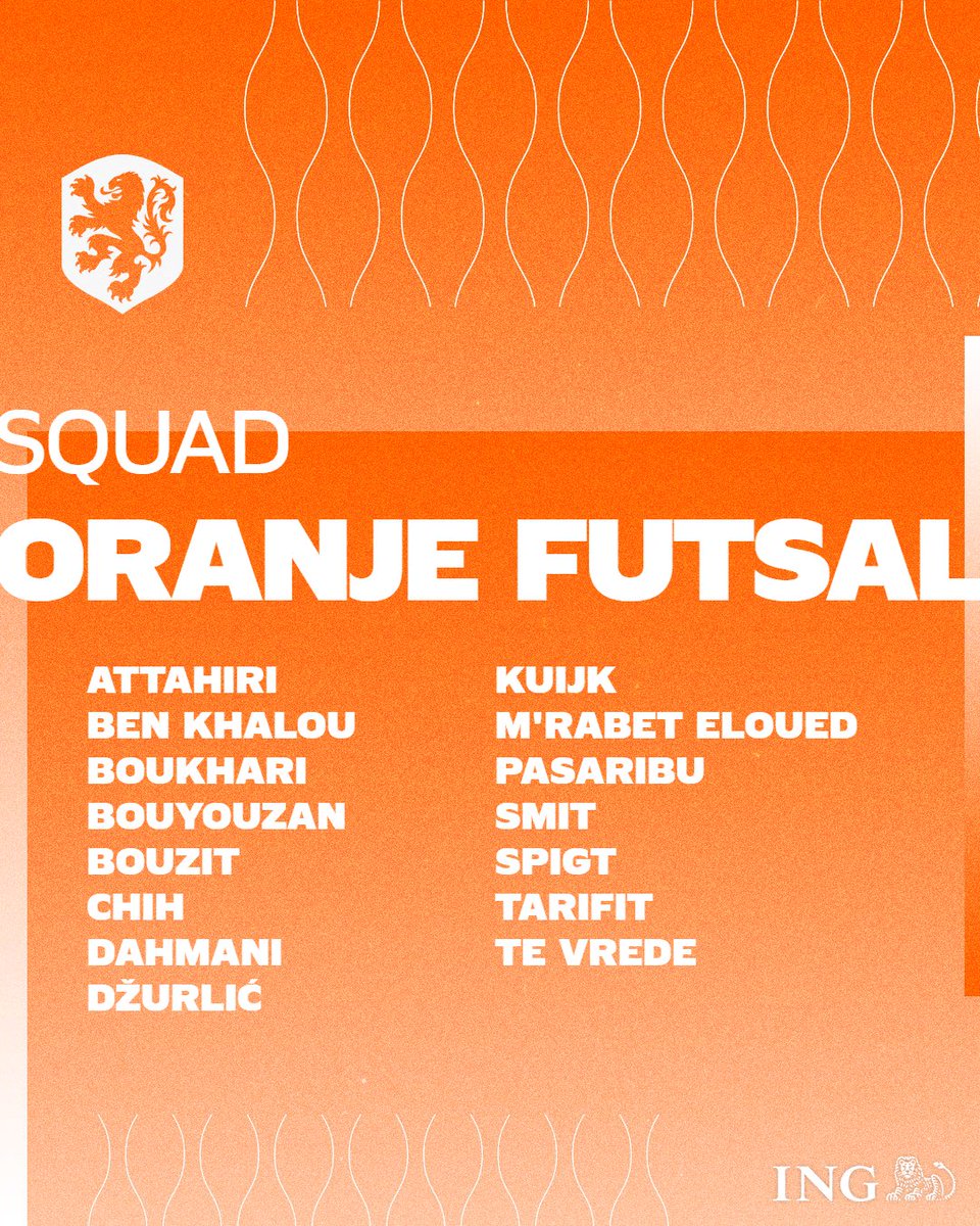 OranjeFutsal's tweet photo. The #OranjeFutsal squad 🦁
Let’s do this! 🫡

#KVXNED #NEDUKR https://t.co/HI8Yj8j8z4