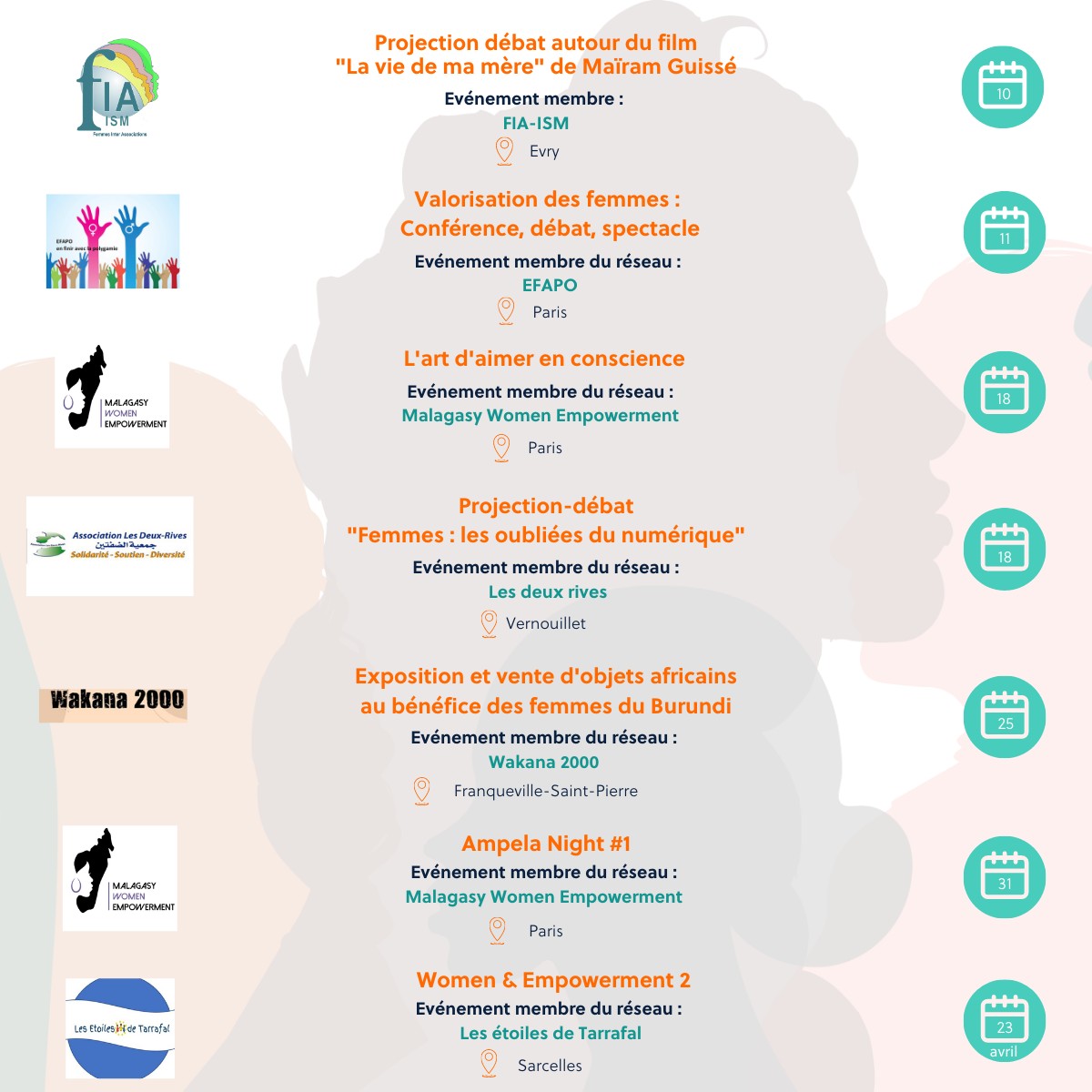 FORIM_MD's tweet photo. 👩💻Les membres et partenaires du #FORIM se mobilisent à l’occasion de la journée internationale des droits des femmes ! Retrouvez les événements phares ci-dessous, et plus d’informations sur notre site ⤵️: https://t.co/GMYhgoWiwx
#IWD2023 #DigitALL #8mars #feminisme #migration https://t.co/IgcQgFuVZW