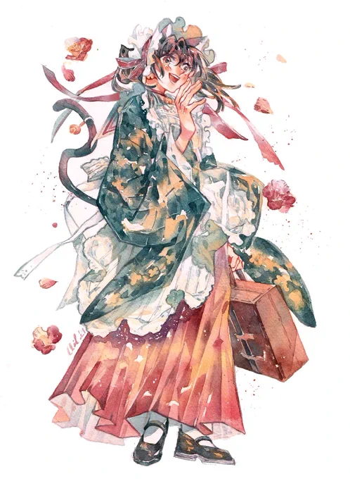 "Cat lady" &amp; "Wisteria" will be the first 2 paintings appear in my In silence zine The zine is open for pre-order on  until Apr 5th #gouacheart #gouachepaint #originalcharacter #illustration #イラスト 