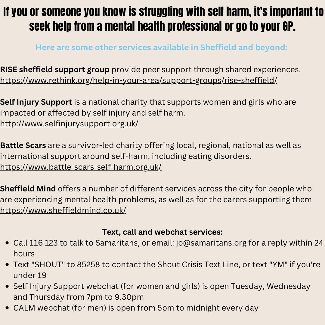 2/2 #selfharmprevention #explore #sheffield #selfharmrecovery #sheffieldissuper #selflovematters #mentalwellbeing #sheffieldcity #sheffieldcharity #mentalhealthsheffield #mentalhealthmyths #sheffieldbusiness #selfinjuryawareness #peersupport