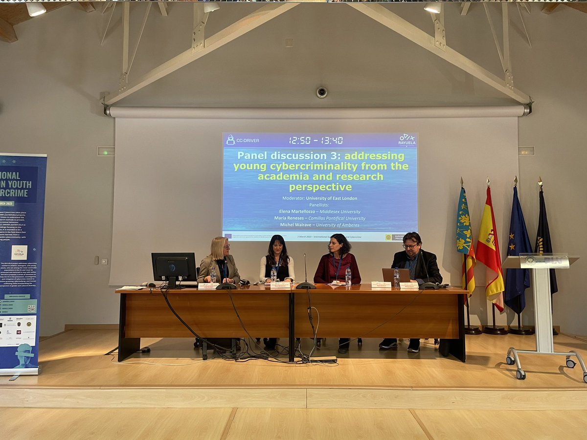 Dr. Ruby Rosemary Farr PhD (@ruby_r_farr) on Twitter photo What a panel! <a href="/JuliaDavidson13/">Prof Julia Davidson OBE</a> <a href="/E_Martellozzo/">Dr Elena Martellozzo</a> <a href="/MichelWalrave/">Michel Walrave</a> Discussing youth #cybercrime research today at the International Youth Cybercrime Summit in Valencia <a href="/CcdriverH2020/">CC-DRIVER H2020</a> <a href="/ICC_UEL/">Institute for Connected Communities</a> <a href="/UEL_News/">Uni of East London</a> <a href="/EU_Commission/">European Commission</a> <a href="/CcdriverH2020/">CC-DRIVER H2020</a> <a href="/RAYUELA_H2020/">RAYUELA</a> What a panel! <a href="/JuliaDavidson13/">Prof Julia Davidson OBE</a> <a href="/E_Martellozzo/">Dr Elena Martellozzo</a> <a href="/MichelWalrave/">Michel Walrave</a> Discussing youth #cybercrime research today at the International Youth Cybercrime Summit in Valencia <a href="/CcdriverH2020/">CC-DRIVER H2020</a> <a href="/ICC_UEL/">Institute for Connected Communities</a> <a href="/UEL_News/">Uni of East London</a> <a href="/EU_Commission/">European Commission</a> <a href="/CcdriverH2020/">CC-DRIVER H2020</a> <a href="/RAYUELA_H2020/">RAYUELA</a>