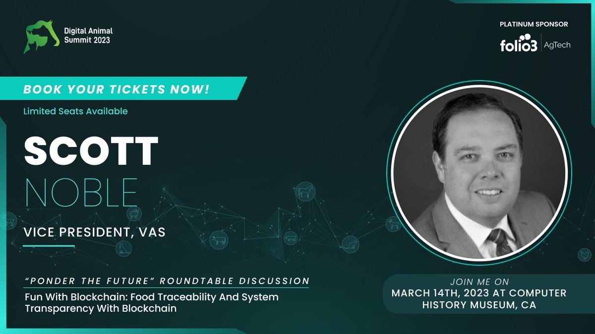 #ScottNoble, Vice President at #VAS (Board Member of <a href="/onstationapp/">OnStation</a>) will be speaking at #DAS2023. Date: March 14th &amp; Venue: <a href="/ComputerHistory/">Computer History Museum</a> 
Save  $275 with #EarlyBirdDiscount, use discount code DASEARLY70 bit.ly/3Zhbzpa
#VAS #Innovation #DAS #AgTech #AnimalCare #Tech