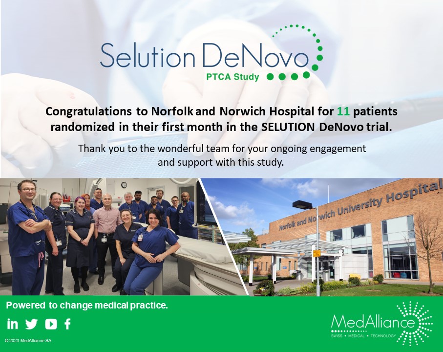 SELUTION DeNovo (@selution_denovo) on Twitter photo Exciting News!
Norfolk and Norwich University hospital have enrolled 11 patients in the SELUTION DeNovo Trial!
Thank you to <a href="/ClintMaart/">ClintMaart</a> & <a href="/Simoneccles66/">Simon eccleshall</a> for their ongoing engagement!
@Christianspaulding @floriankrackhardt <a href="/Urphi/">Philip Urban</a> <a href="/CERC_CRO/">CERC_CRO</a>
#MedAlliance #SelutionDeNovo #CERC Exciting News!
Norfolk and Norwich University hospital have enrolled 11 patients in the SELUTION DeNovo Trial!
Thank you to <a href="/ClintMaart/">ClintMaart</a> & <a href="/Simoneccles66/">Simon eccleshall</a> for their ongoing engagement!
@Christianspaulding @floriankrackhardt <a href="/Urphi/">Philip Urban</a> <a href="/CERC_CRO/">CERC_CRO</a>
#MedAlliance #SelutionDeNovo #CERC
