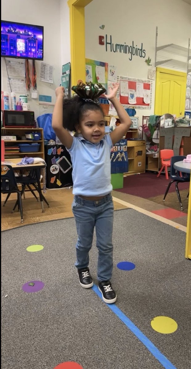 These preschoolers LOVED the book “There is a Bird on Your Head!” They extended the story and told their friends what was on their heads! Then they took turns rolling dice and walking with a birds nest on their heads!