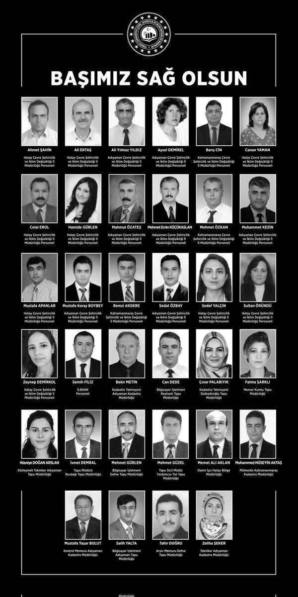 6 Şubat'ta meydana gelen ve 11 ilimizi etkileyen depremlerde, Bakanlığımız çalışanlarından hayatını kaybeden arkadaşlarımıza Allah'tan rahmet; ailelerine, sevenlerine ve tüm personelimize sabır diliyoruz.

Aziz milletimizin başı sağ olsun.