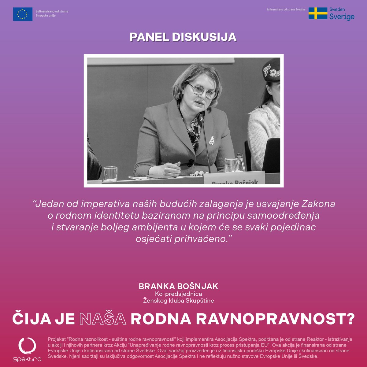 Ko-predsjednica @KlubCg  @SkupstinaCG  i poslanica @branka_bosnjak   je govorila o važnosti usvajanja Zakona o rodnom identitetu zasnovanog na principu samoodređenja.