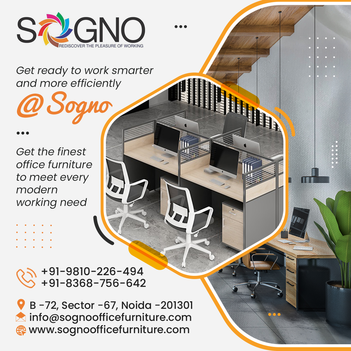Get ready to experience the best office space with Sogno! 

Contact WhatsApp:- +91-8368-756-642 / +91-9810-226-494
.
.
#sognoofficefurniture #officefurniture #business #manufacturer #officefurniturecenter #interiørdesign #chairs #chairdesign #officechairs #workstationsetup