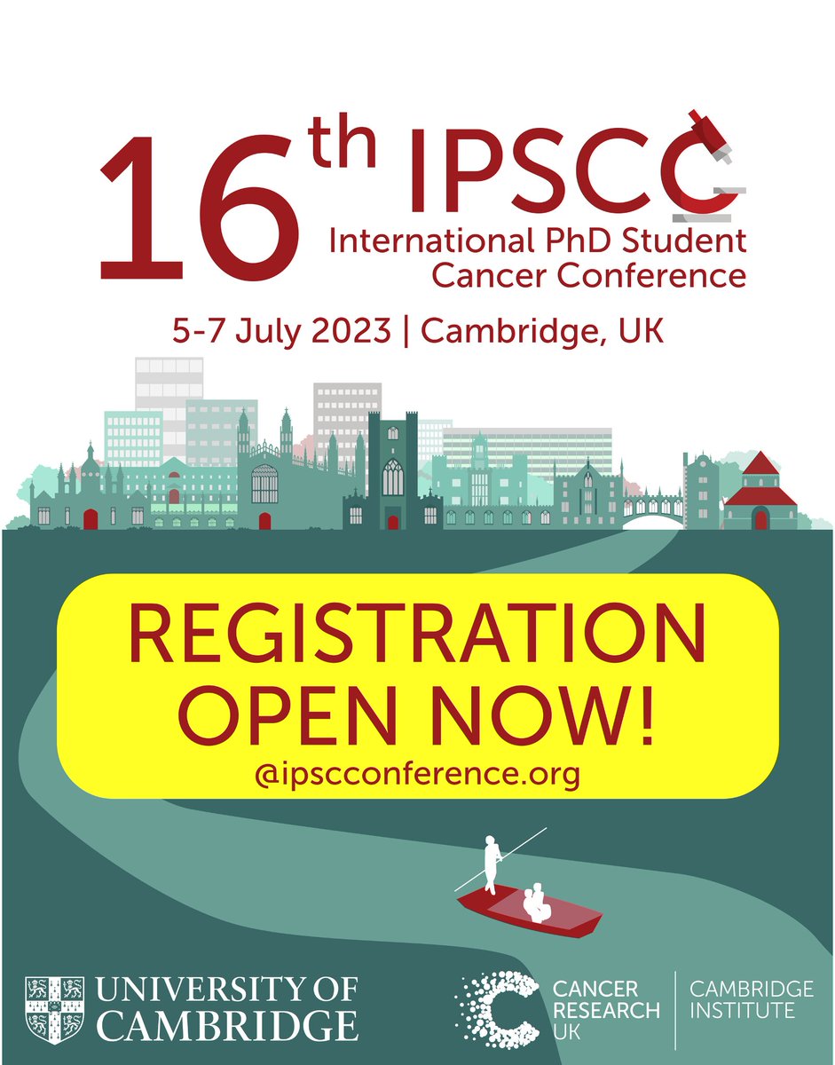 Dear everyone, registration to the 16th IPSCC in Cambridge is finally open! 🥳Please find more information and the link to sign up on our homepage ipscconference.org

#CancerResearch #phdconference #ipscc2023 #sharingscience