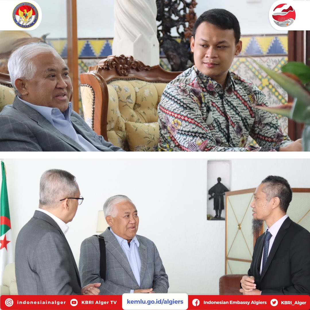 indonesiaalger's tweet photo. Prof. Din Syamsudin berkunjung ke Alger, Aljazair, dalam rangka memenuhi undangan dari Dewan Tinggi Islam untuk hadir di acara konferensi Internasional di kota Oran dari tanggal 25-27 Februari 2023. #inidiplomasi https://t.co/RQ2vEmUGaz