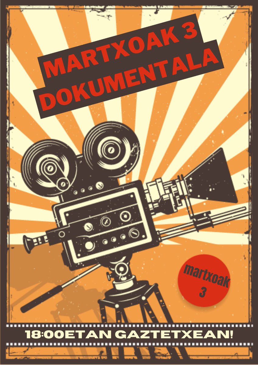 BARIKUKO PINTXOPOTEAK BUELTAN DAUZ!!! 🍻🍢🍗

Bariku honetan Martxoak 3 dokumentalaren proiekzioa izango dugu. 🎬 Horren ostean, elkarrekin eztabaidatzeko eta pintxopoteaz gozatzeko aukera izango dugu! 

Animatu eta gerturatu! 🤘🔥