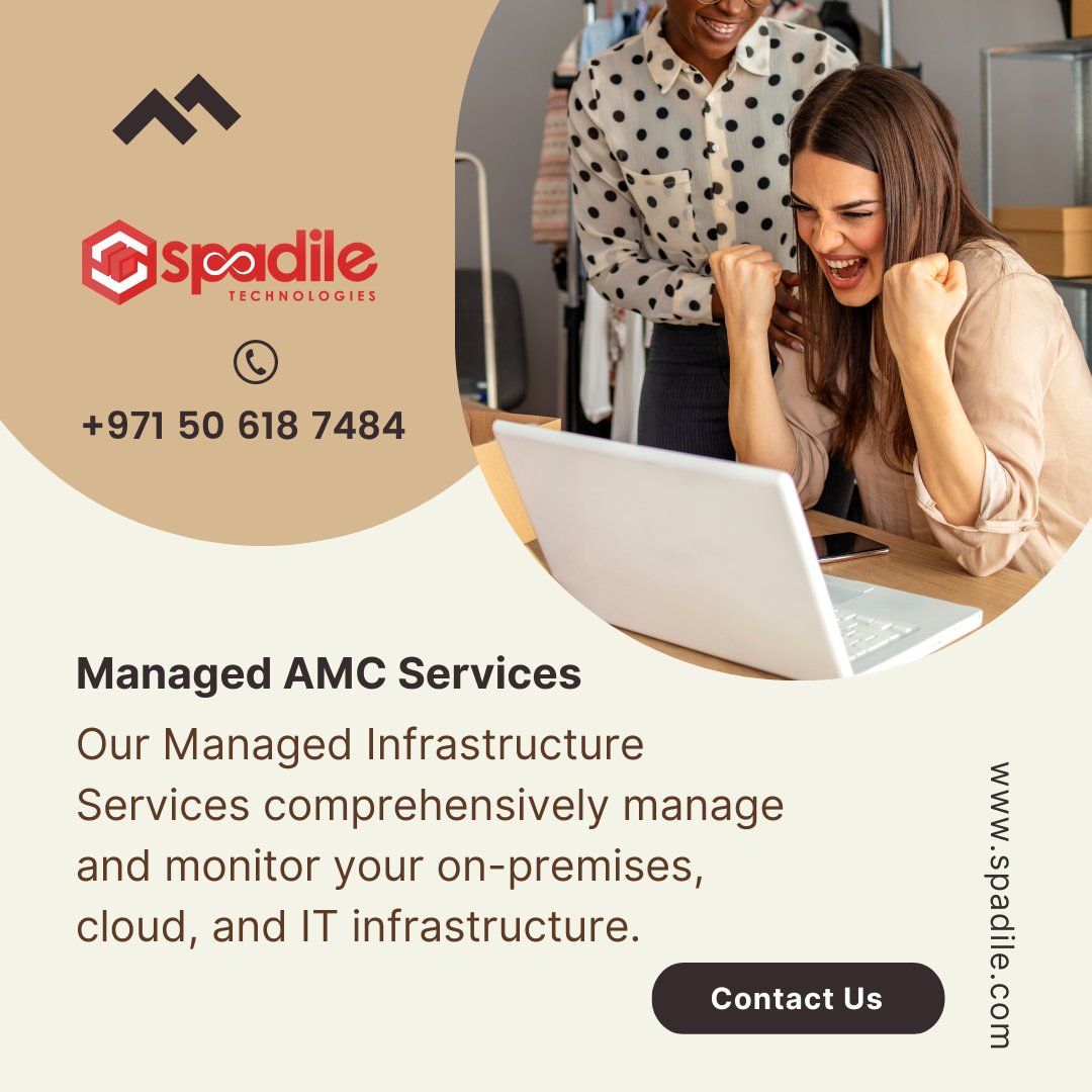 Managed AMC Services

📞 +971 50 618 7484
🌐 spadile.com
📧 info@spadile.com

#itinfrastructure #AMC #AMCPlus #AMCStrong #networksecurity #Networksolution #networksolutions #manageditservices #managedserviceprovider #managedserviceproviders #manageditservice