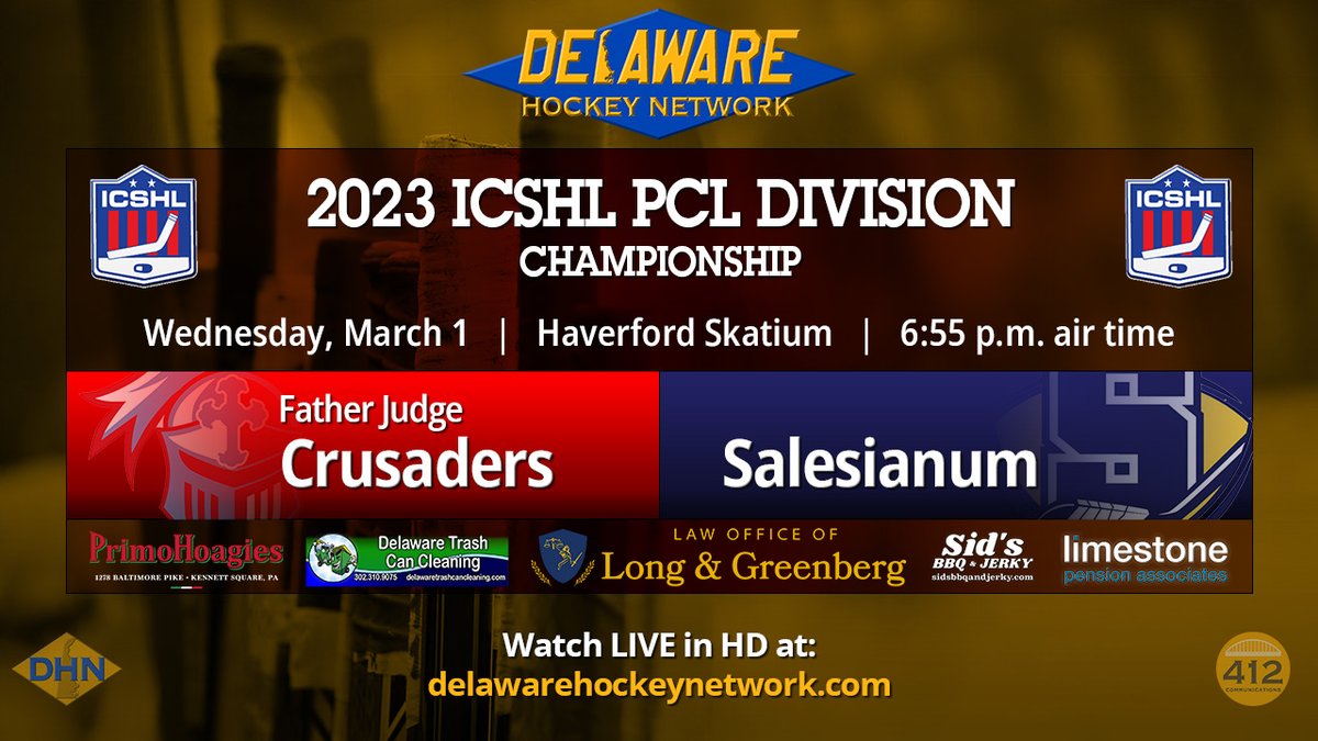 DEHockeyNetwork's tweet photo. It's CHAMPIONSHIP WEDNESDAY!
Tonight's all-OSFS @ICSHL_hockey PCL final will pit @SalsIceHockey and @FJHockey against each other for the fourth time this season! Game time is 7 p.m. from the @HavSkatium.
Tune in here: https://t.co/hbCphunC44
@Salesianum @FatherJudgeHS #OSFS https://t.co/TrOIrQL6Wh