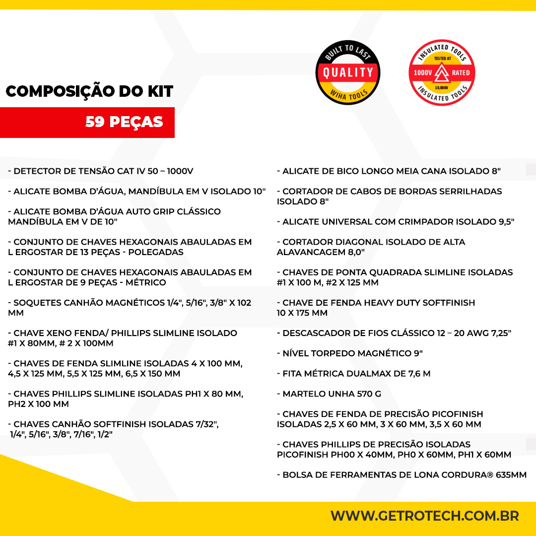 Getrotech's tweet image. Apresentamos o kit GTW32937 - Conjunto de ferramentas isoladas para eletricista Master com 59 peças – WIHA.

Confira em nosso site: getrotech.com.br/gtw32937-wiha-…

#Getrotech #WIHA
