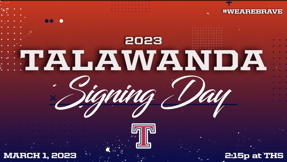 ✍️ Another great day in Talawanda Athletics as 14 of our student athletes will be signing today! 

<a href="/THSTheTribe/">The Tribe</a> <a href="/THSBoosters/">Talawanda Boosters</a> @bravedailynews <a href="/TalawandaGBBall/">Talawanda Girls Basketball</a> <a href="/Brave_SwimDive/">Talawanda Swim_Dive</a> <a href="/BraveFastpitch/">Talawanda Softball</a> <a href="/Talawandabaseb1/">Talawanda Baseball</a> <a href="/TalawandaFB/">Talawanda Football</a> <a href="/THS_Track_Field/">Talawanda Track and Field</a> <a href="/TheLadyBrave/">THSLadyBraveSoccer</a>