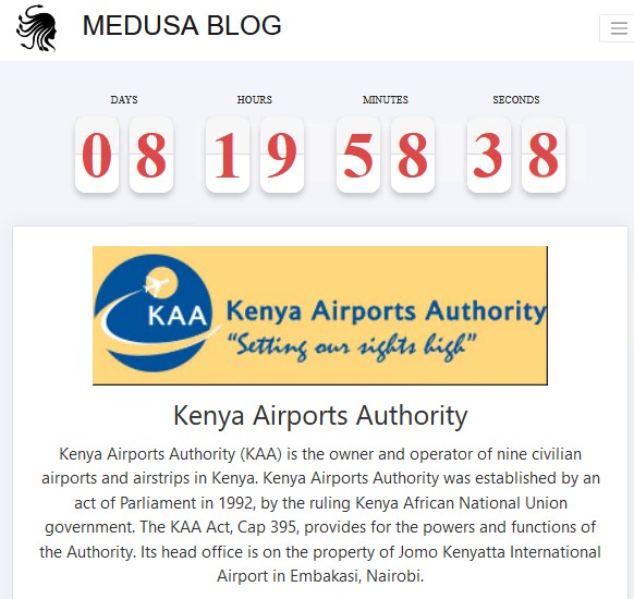 🌐 Medusa Blog #ransomware team added Kenya Airports Authority to the victims list 🚨

#MedusaBlog
