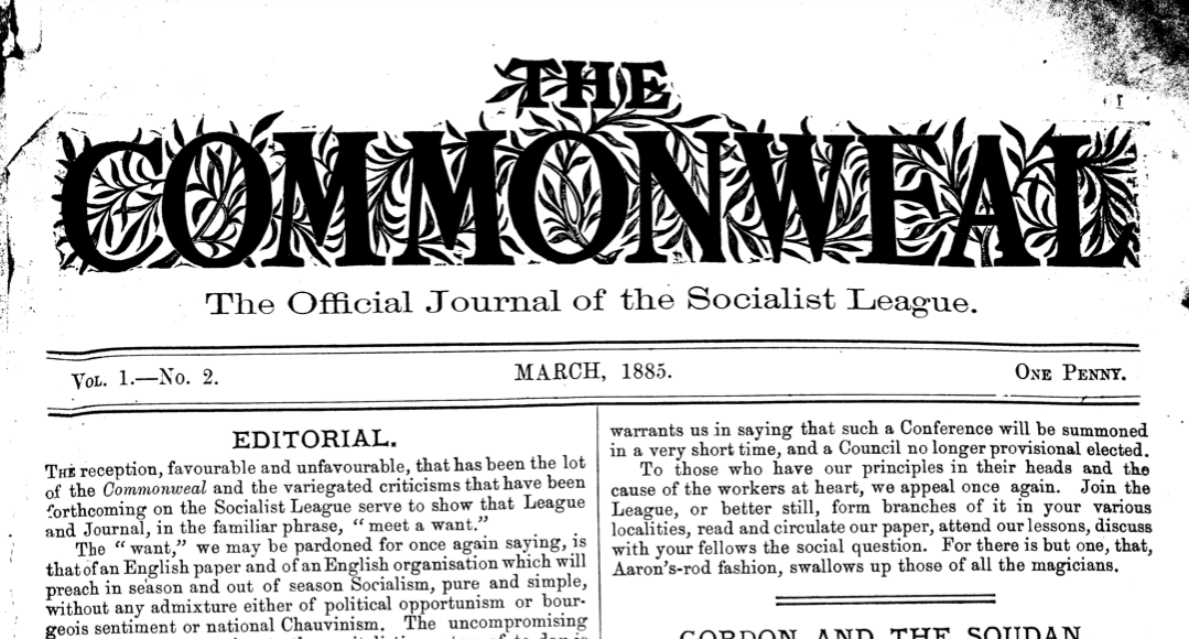 WMCommonweal's tweet photo. The second edition of Commonweal, from March 1885, in the words of EP Thompson, "must sure have been one the most remarkable issues of any British Socialist periodical." #Commonweal #WilliamMorris https://t.co/arj6r6vcpV