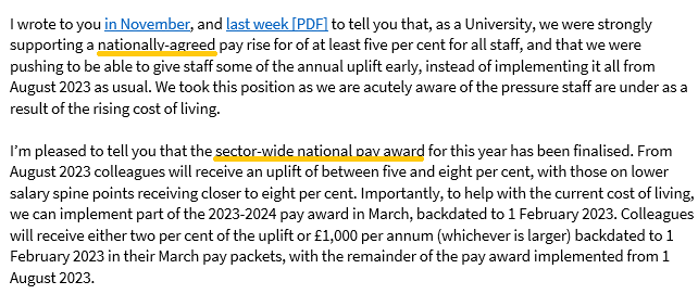 qm_ucu's tweet photo. Why is the Principal implying that the imposition of a real-terms pay cut has been "nationally-agreed" and "finalised"? There are strikes and a further industrial action ballot over this very issue. https://t.co/wX8moHeJL4