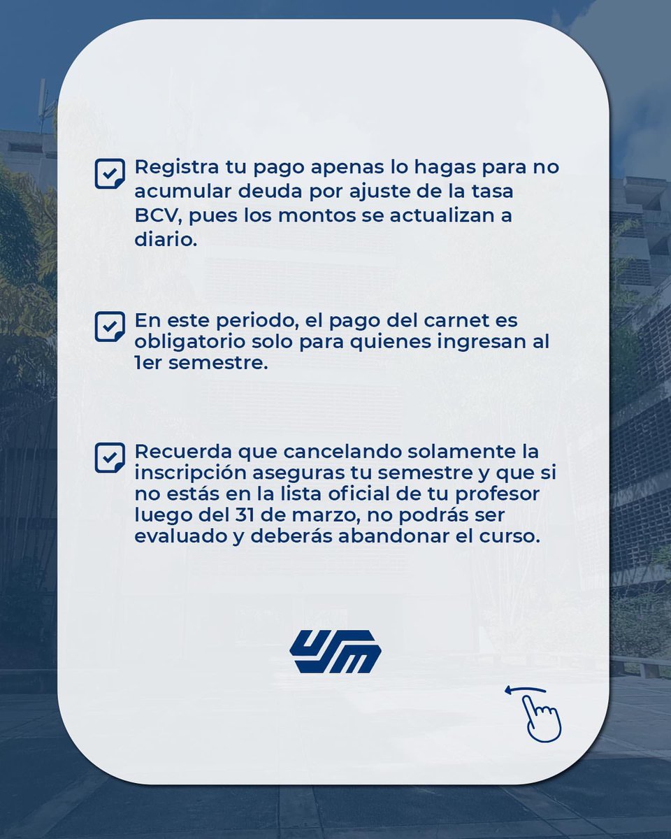 Hoy inician el proceso de inscripción en la #USM

Inicio del semestre: 13 de marzo 2023.

#ViveLaUSM