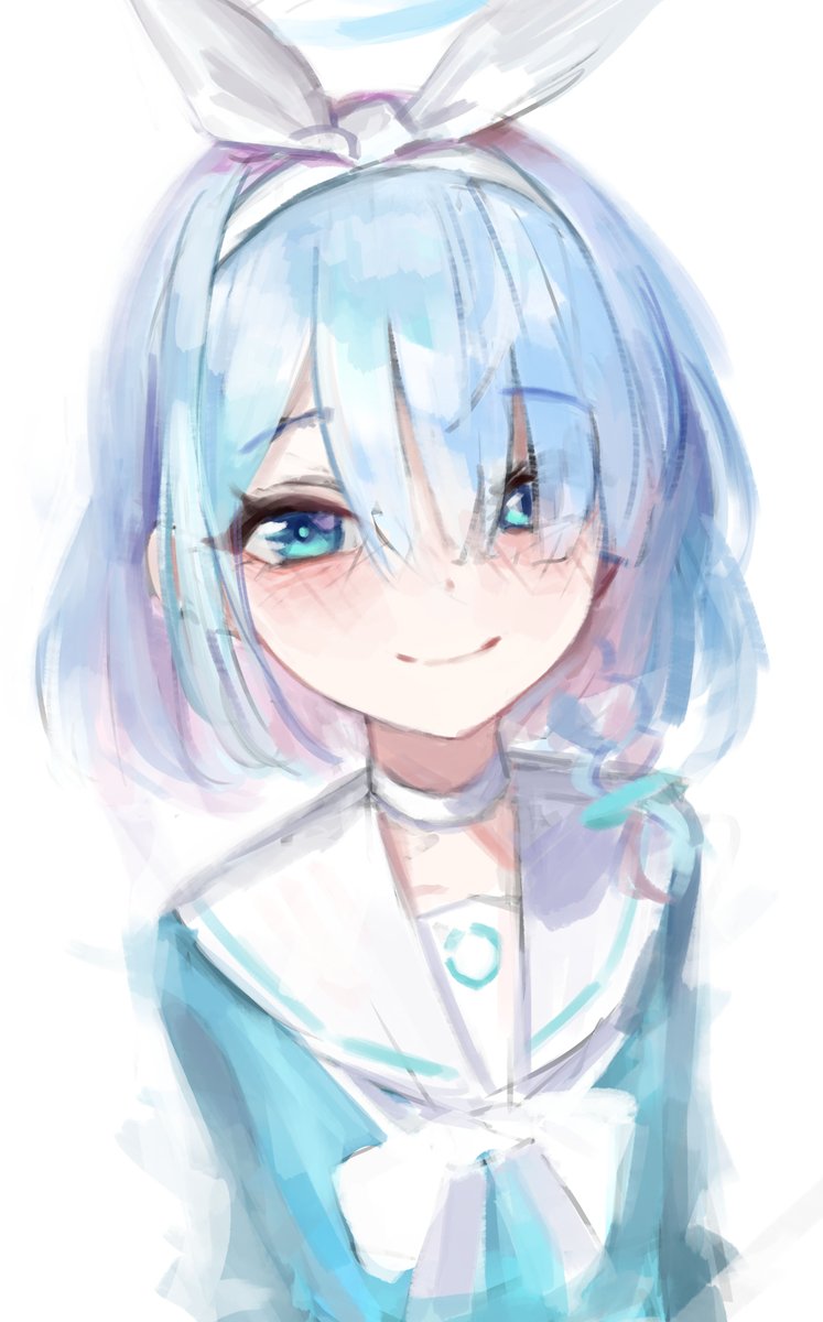 arona (blue archive) 1girl solo smile blue hair white background sailor collar blue eyes  illustration images