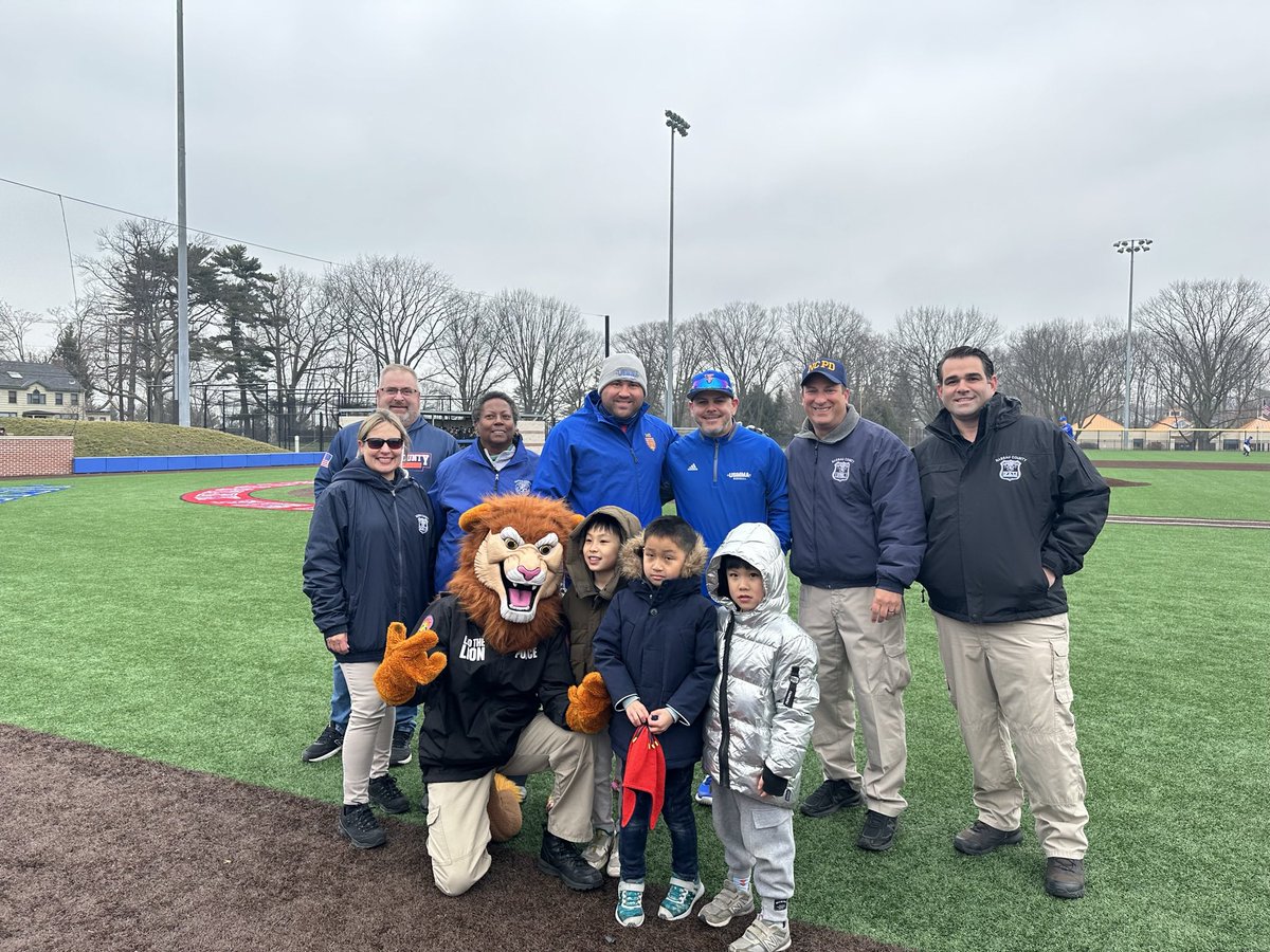NassauCountyPAL's tweet photo. Nassau County PAL Appreciation Day at the United States Merchant Marine Academy baseball game. A lot of fun by all. First pitch was throw by NCPAL President Rich Lopos. Thank you to the USMMA baseball team for hosting &amp; congrats on a DH sweep! @USMMA_Baseball @NassauCountyPD https://t.co/Yk95TiuqtL