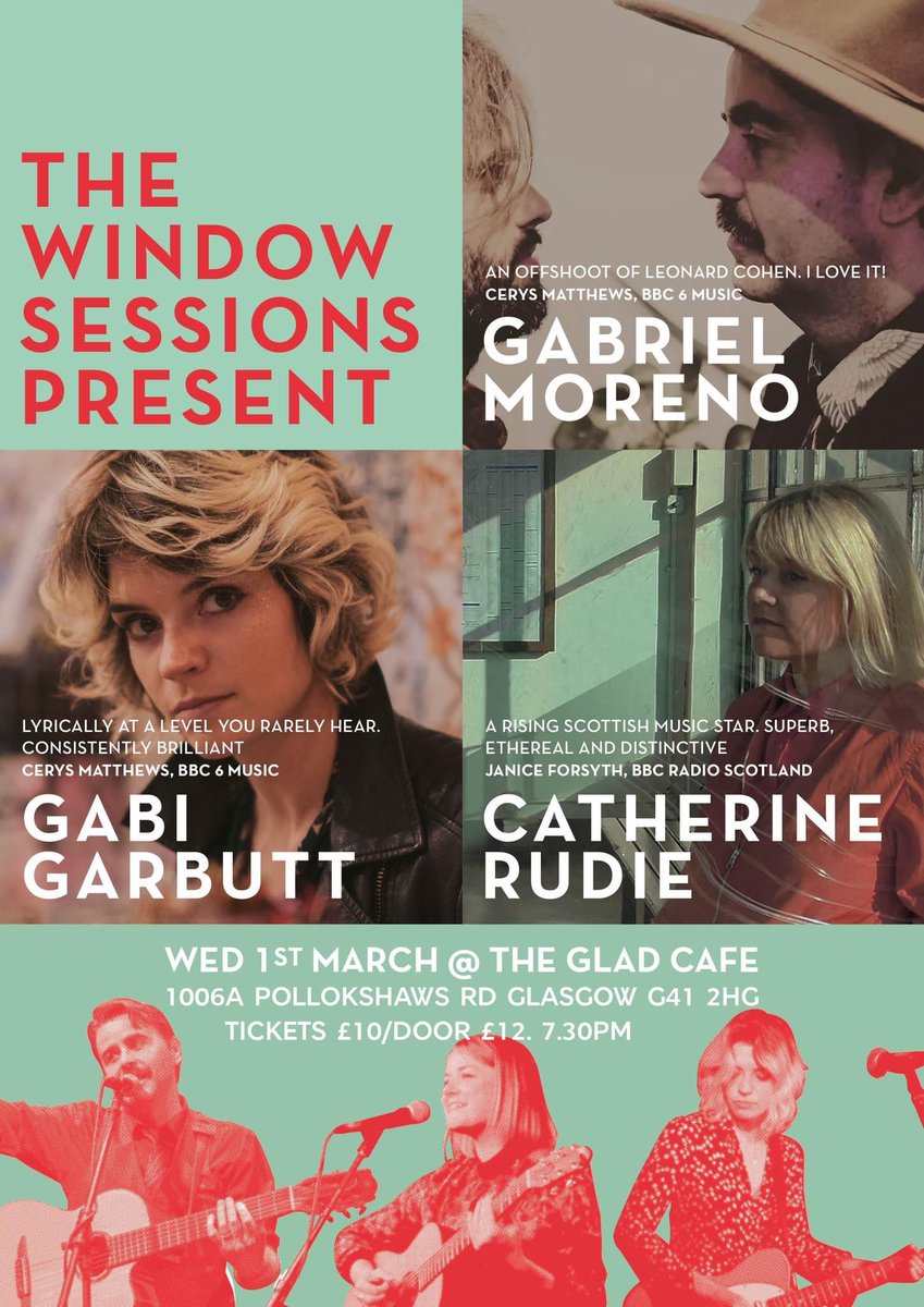 Tonight in Glasgow I’m playing an acoustic show at @GladCafe alongside @loveandecadence & @Catherine_Rudie, kick off 7:45, tickets here or available on the door! eventbrite.co.uk/e/the-window-s… #glasgowlive #glasgowmusic