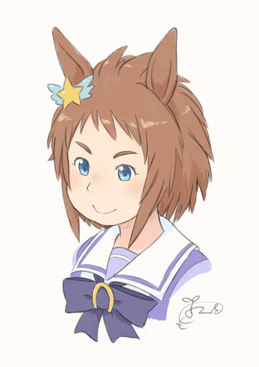 fine motion (umamusume) 1girl clover hair ornament solo animal ears brown hair horse ears school uniform  illustration images