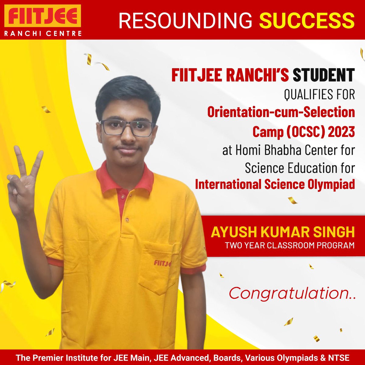 FIITJEERanchi's tweet photo. It's a proud moment for us as our Three Year Classroom Program student, Shourya Kumar qualifies for the International #Mathematics #Olympiads Training Camp (#IMOTC) 2023. The Camp will be hosted by Homi Bhabha Centre for Science Education (HBCSE), Mumbai.

#Ranchi #Jharkhand https://t.co/ZFmgVNckcZ
