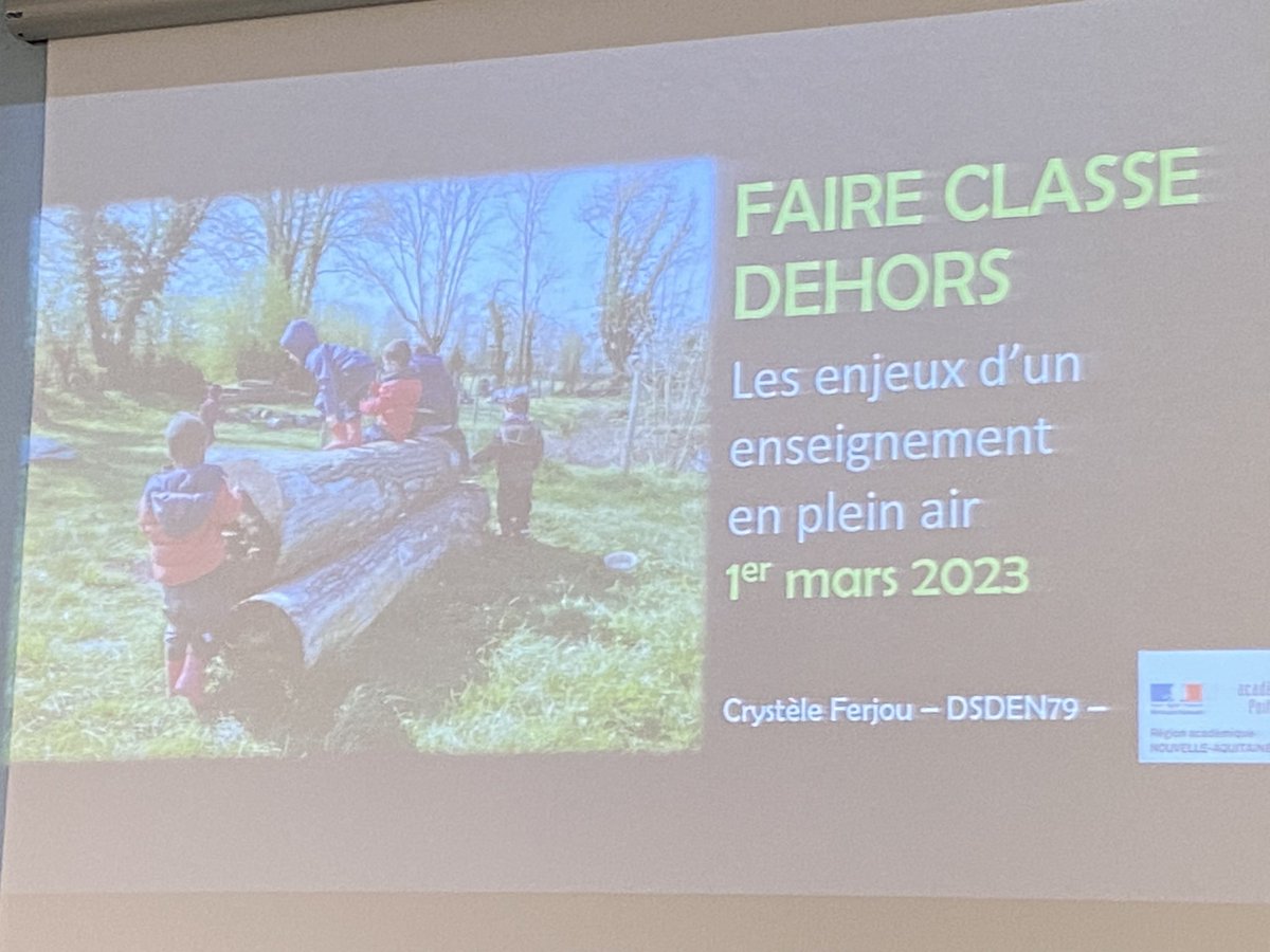 BarrauSteph's tweet photo. Module Rep+: faire classe dehors conférence de Crystele Ferjou, déléguée AGEEM 79, referente inspection académique de Poitiers classe dehors, autour de la pédagogie   Globale et l’initiation à la nature.@Eafc_Poitiers @acpoitiers @BndicteRobert @AGEEM_National @acpoitiers https://t.co/EnuTgYfB1B