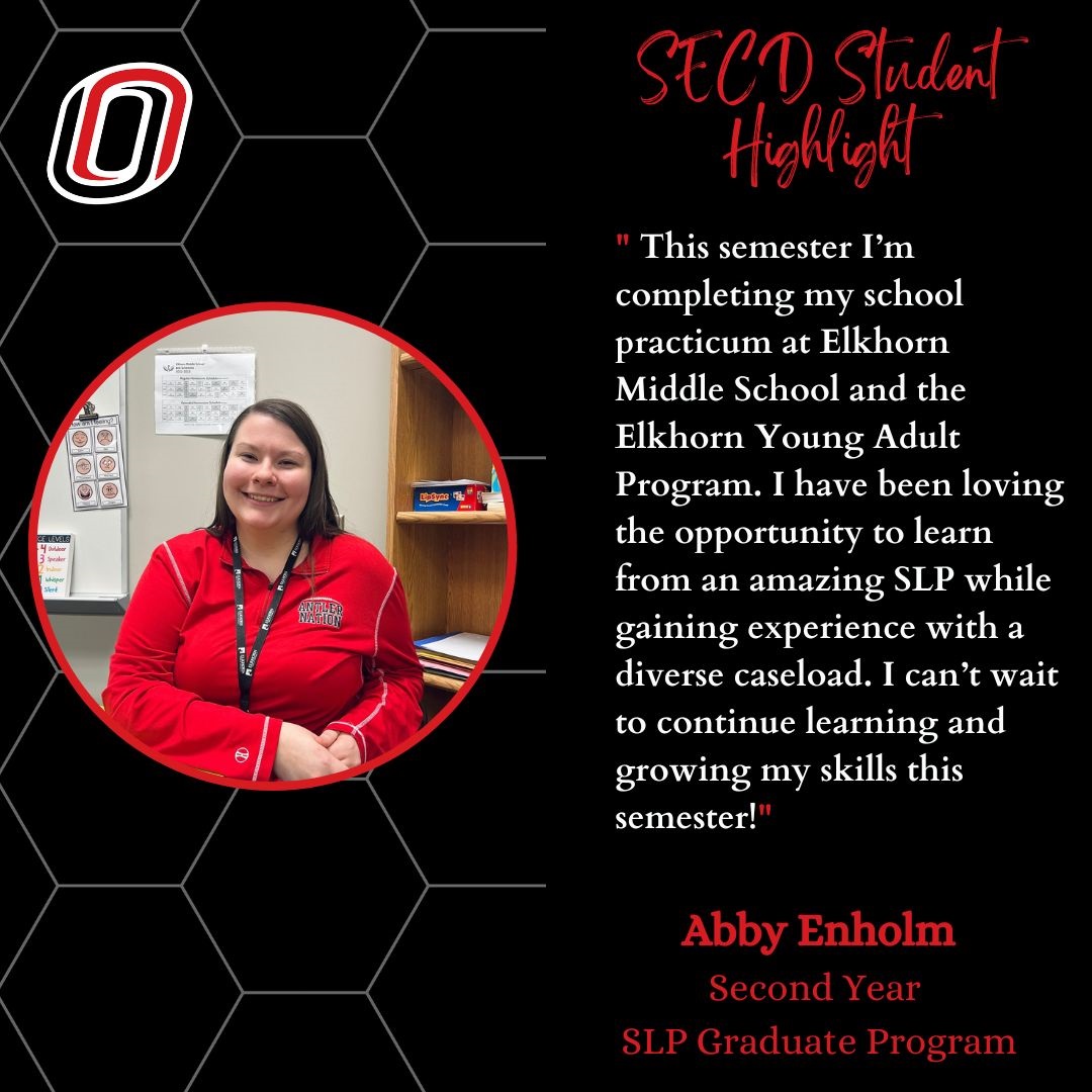 UNOCBA's tweet image. SECD Shoutout to 2nd year SLP Grad Student, Abby Enholm. #slp #educationmatters #slp2b #slpgradstudent #slp2be @UNOSECD @UNOCEHHS @UNOGradStudies @UNOmaha