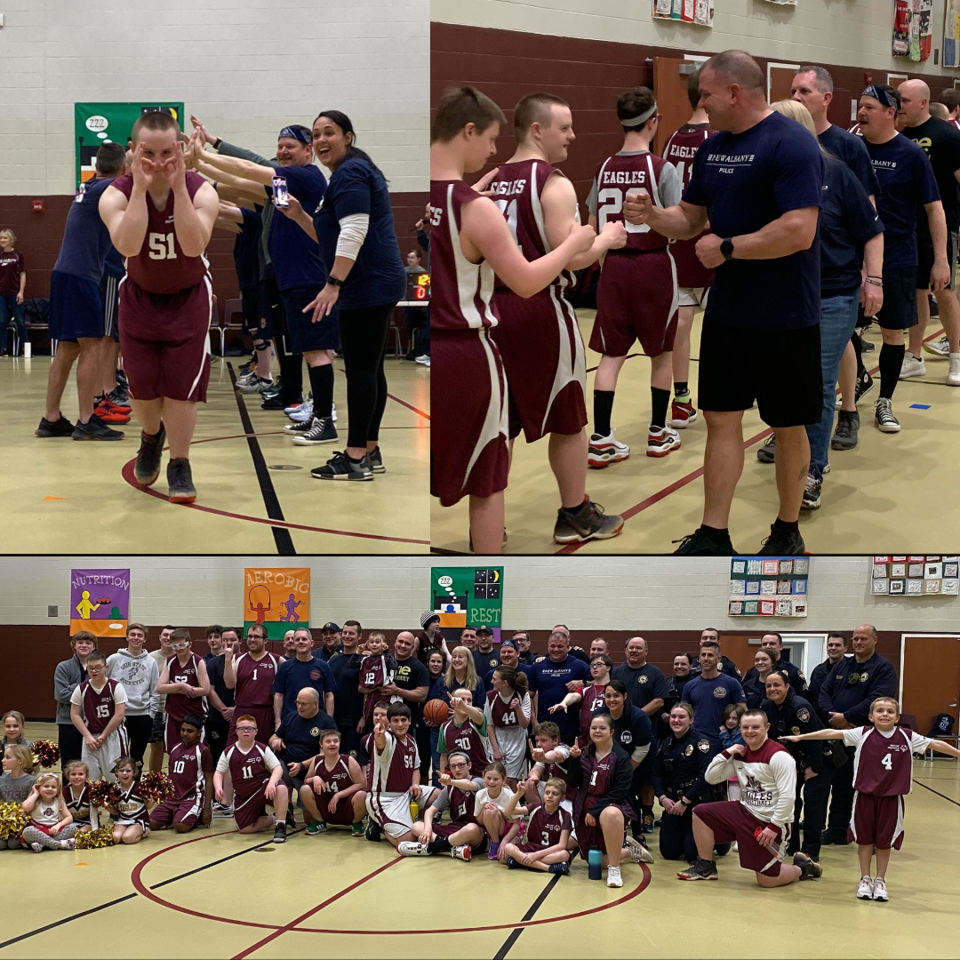 NewAlbanyOhio's tweet image. In honor of #DevelopmentalDisabilitiesAwarenessMonth, we&apos;re recognizing the efforts of New Albany PD &amp;amp; @PlainTwpFire121 to partner with the New Albany Special Olympics athletes.

On Monday, the standing room only 🏀 game saw the Eagles win 57-37!

#NewAlbanyOhio @PlainTownshipOH
