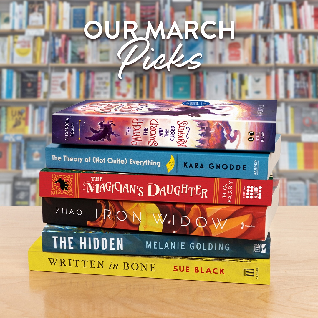 Here are B&amp;N #MonthlyPicks!

YR: The Witch, the Sword &amp; the Cursed Knights @AlexandriaeR
Fic: The Theory of Not Quite Everything <a href="/KaraGnodde/">Kara Gnodde</a>
Spec Fic: The Magician’s Daughter <a href="/hg_parry/">H.G. Parry (updates only)</a>
YA: Iron Widow <a href="/XiranJayZhao/">Xiran (No Longer Really Here)</a>
Myst: The Hidden <a href="/mk_golding/">Melanie Golding</a>
Non-Fic: Written in Bone @dr_black