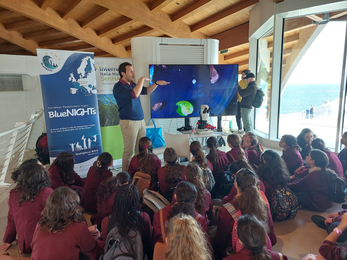 Bluenights_eu's tweet photo. "Let's dive in" held last 24th February at the #Malta National Aquarium was a great success! Almost 200 pupils experienced what's working in #research and #marinebiology thanks to the Oceanography Group of #universityofmalta.
#blueNIGHTs #bluenightseu #EuropeanResearchersNight https://t.co/PgvxNrf9yp