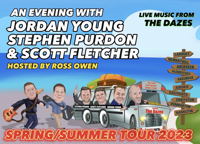 Great working along with @TheRossOwenShow  to create this fab artwork for his upcoming tour with @joskyn100 @WeeScottFletch @stephen_purdon and of course music from The Dazes. If you are looking for something like this for your events give us a dm #aswideastheclyde