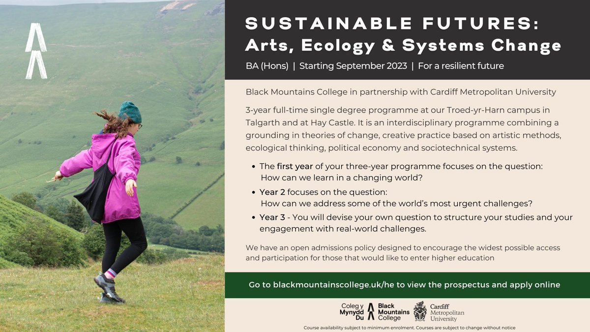 Applications are now open for Black Mountain College's new undergraduate degree course, exciting! 
I'm thrilled to be connected to an organisation who are thinking seriously about how education can help us address the climate crisis. @XRCardiff @goodfoodcardiff @foodsensewales