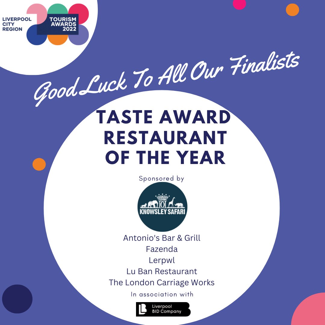 LCR Tourism Awards (@lcrtourismaward) on Twitter photo Good luck to the finalists in the Taste of Liverpool City Region - Restuarant of the Year Award sponsored by <a href="/KnowsleySafari/">Knowsley Safari</a> They are Antonio's Bar & Grill, @FazendaGroup <a href="/LerpwlRest/">Lerpwl</a> <a href="/lubanliverpool/">Lu Ban Liverpool</a> <a href="/LdnCarriageWrks/">The London Carriage Works</a> #LCRTA22 Good luck to the finalists in the Taste of Liverpool City Region - Restuarant of the Year Award sponsored by <a href="/KnowsleySafari/">Knowsley Safari</a> They are Antonio's Bar & Grill, @FazendaGroup <a href="/LerpwlRest/">Lerpwl</a> <a href="/lubanliverpool/">Lu Ban Liverpool</a> <a href="/LdnCarriageWrks/">The London Carriage Works</a> #LCRTA22