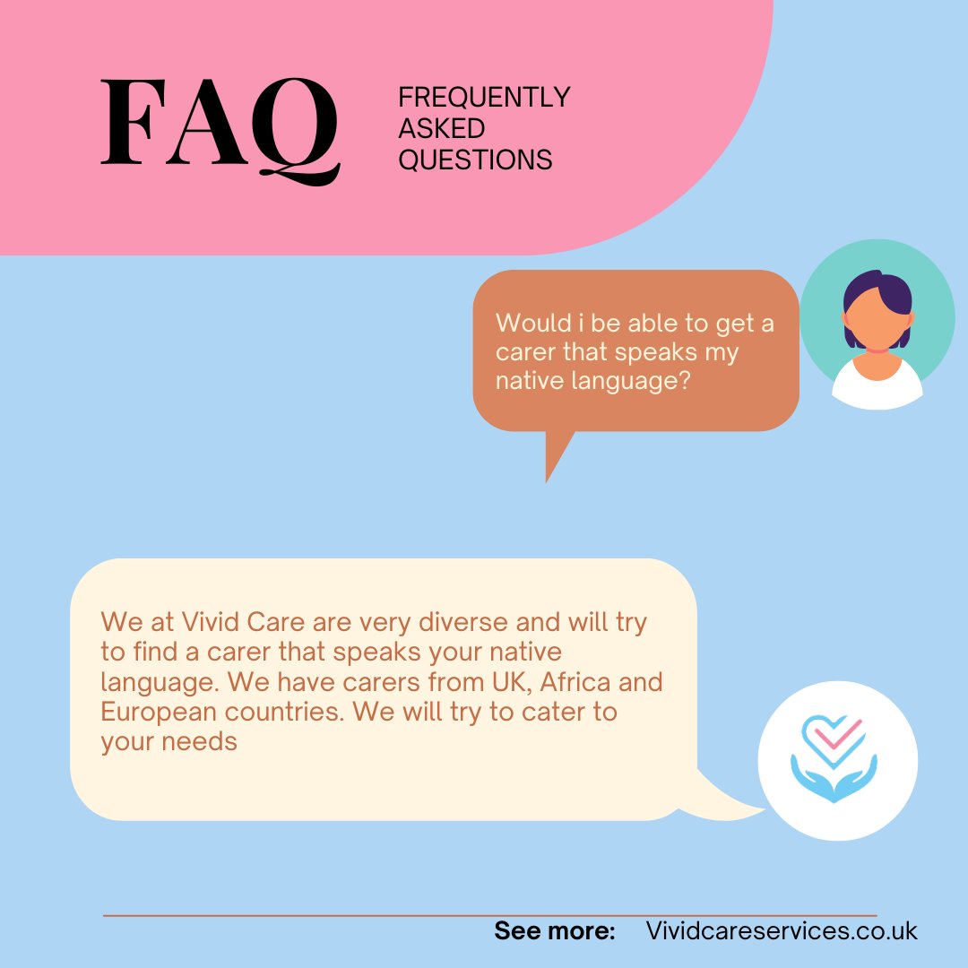 It is FAQ Wednesday. We at Vivid Care Services are very proud of how diverse we are!
We will always try to cater to the needs of our clients

#homecare #diversity #bilingual #homecaremanchester #domiciliarycare #domcare #respitecare #bark