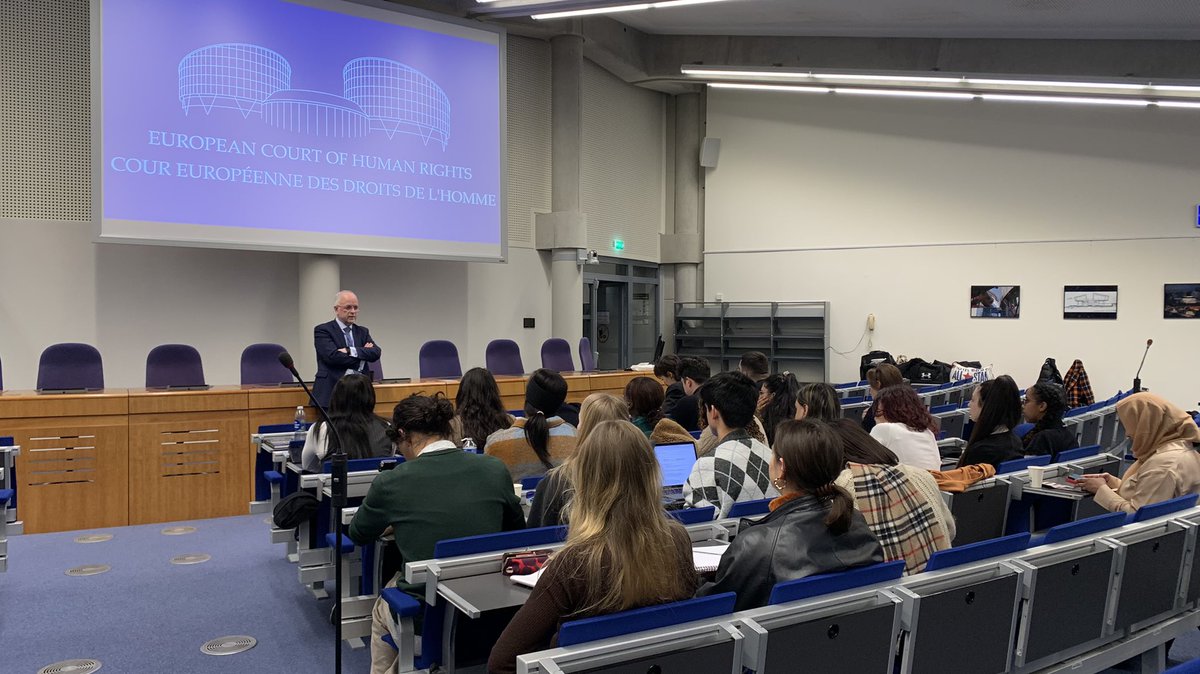 DimitriosGian's tweet photo. A huge privilege to visit European Court of Human Rights w/ my students. I’m enormously grateful to UK Judge at the Court, Judge Eicke, for his warm reception and lecture/Q &amp; A with our students last night, on the eve of major Grand Chamber hearing we were invited to attend
#ECHR https://t.co/0EoItzIllI