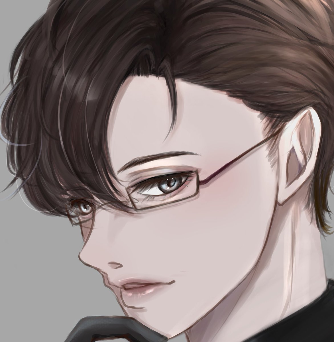 1boy male focus solo glasses brown hair gloves portrait  illustration images