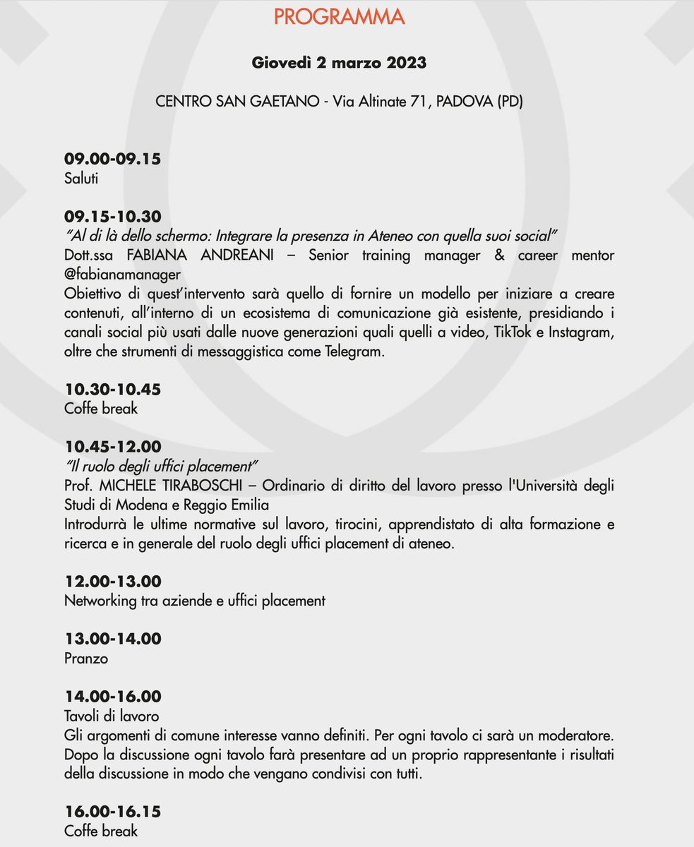MicheTiraboschi's tweet photo. Gli uffici placement delle università a venti anni dalla legge Biagi che li ha fatti nascere legittimandoli. Domani a Padova con i responsabili degli uffici placement delle principali università Italiane
https://t.co/XCMfBFH8u8 https://t.co/QeeEoGo6nF