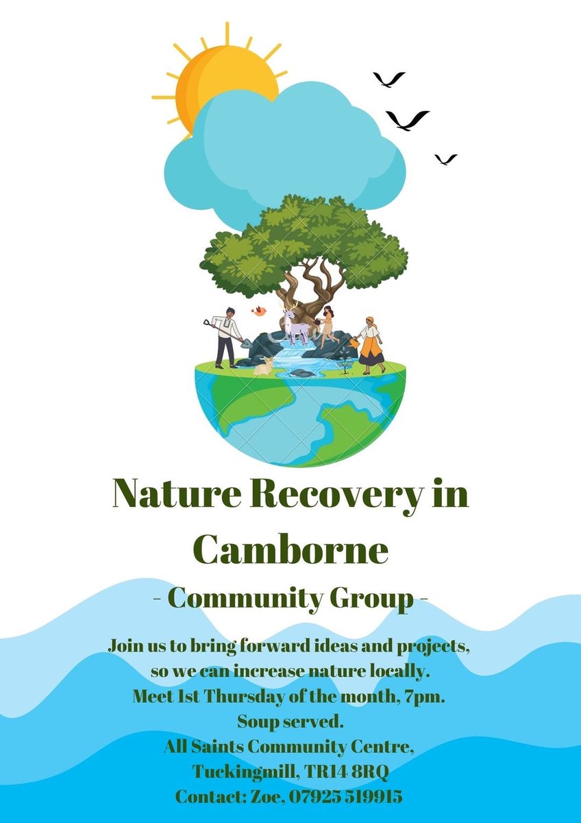 Nature Recovery in #Camborne - #communitygroup 
First Thurs in the month. Tomorrow's meeting at 7pm will feature discussion on funding and options for a community #allotment hosted by Mayor Fox.
🌳
#conservation #GrowYourOwnFood #sustainability #cornwall