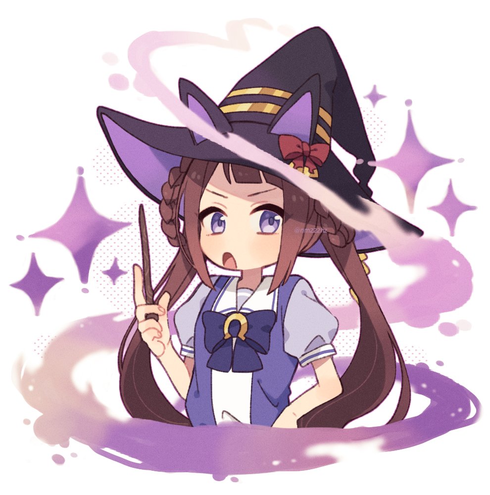 sweep tosho (umamusume) 1girl solo twintails hat brown hair animal ears witch hat  illustration images
