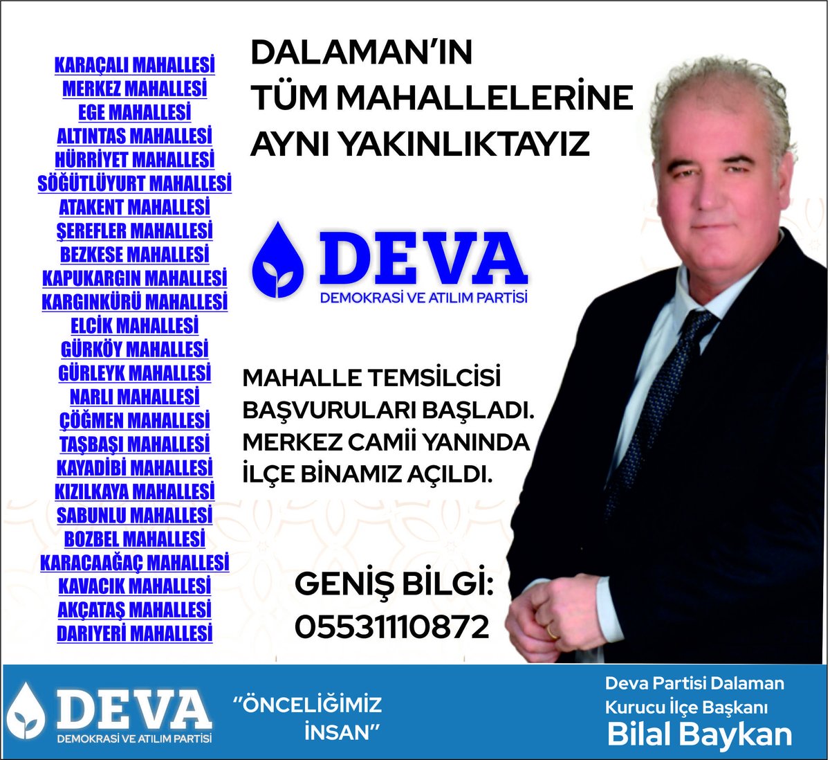 bilalbaykan48's tweet photo. BU SEÇİMDE LİYAKAT A OY VERECEĞİZ 
MAHALLENİZİN SESİ OLMAK İSTERMİSİNİZ? DEVA PARTİSİ ANA AKIM SİYASİ PARTİDİR. ÇOĞULCU DEMOKRASİYİ SAVUNUR HER BİREYİ EŞİT KABUL EDER. 
TÜM MAHALLELERİMİZİN EŞİT TEMSİLİ İÇİZ SİZLER BEKLİYORUZ. ASGARİ MÜŞTEREKİMİZ YAŞAM HAKKI, ÖNCE İNSAN https://t.co/V3s8lmvVO1